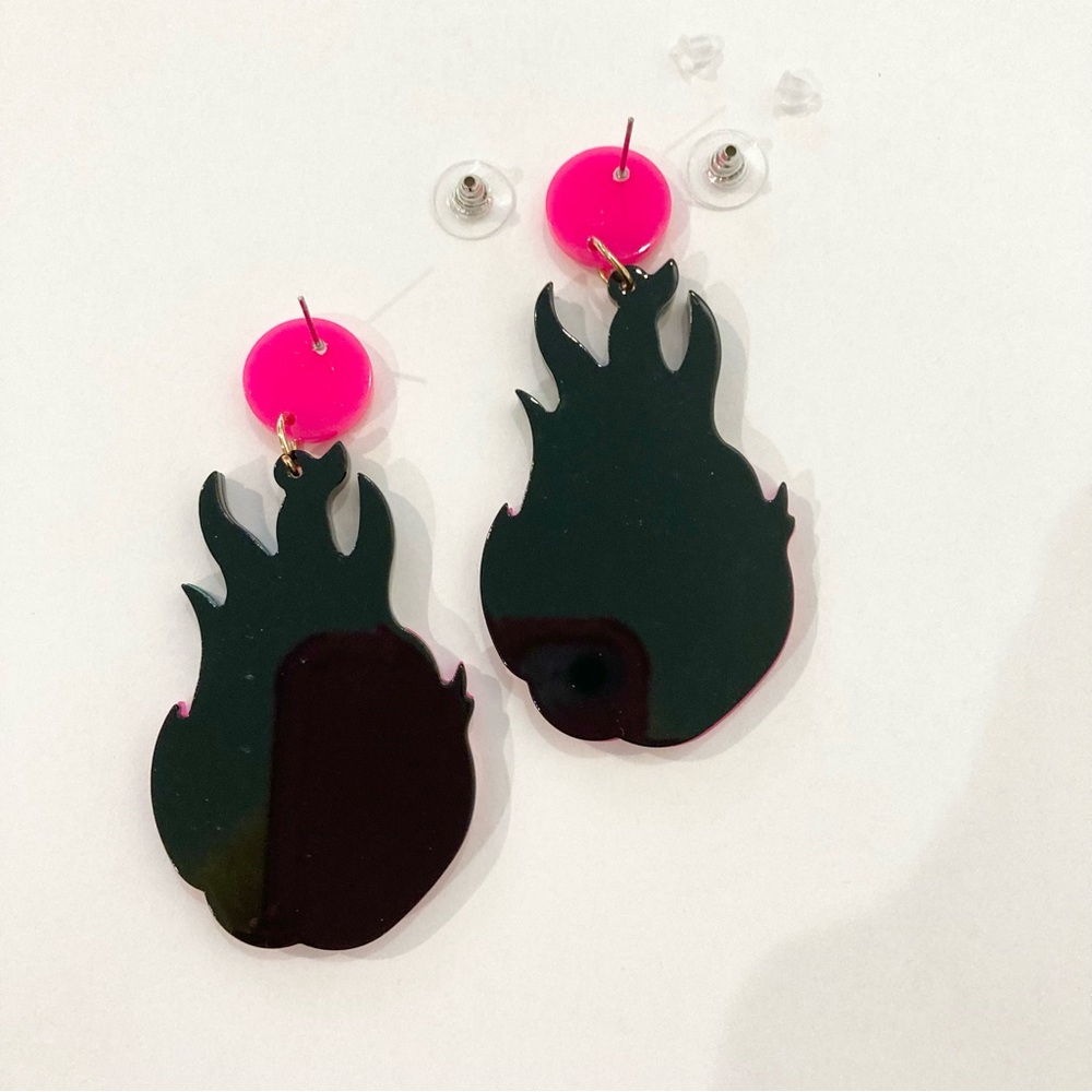 Fruit earrings hot pink Dragonfruit large acrylic dangles summer fruity jewelry - Picture 3 of 6
